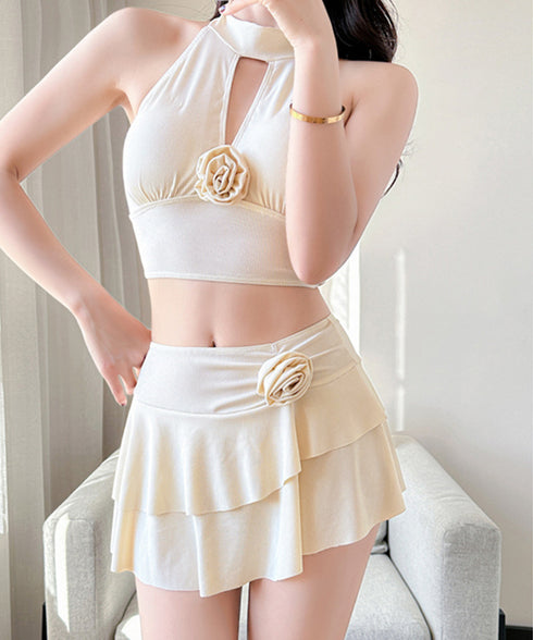 ビキニ水着3点セット盛れる水着レディース 大人可愛いタンキニ ホルターネック水着 セクシーセパレート水着 海水浴ビスチェ水着スイムウェア バックシャン水着 617YY-001